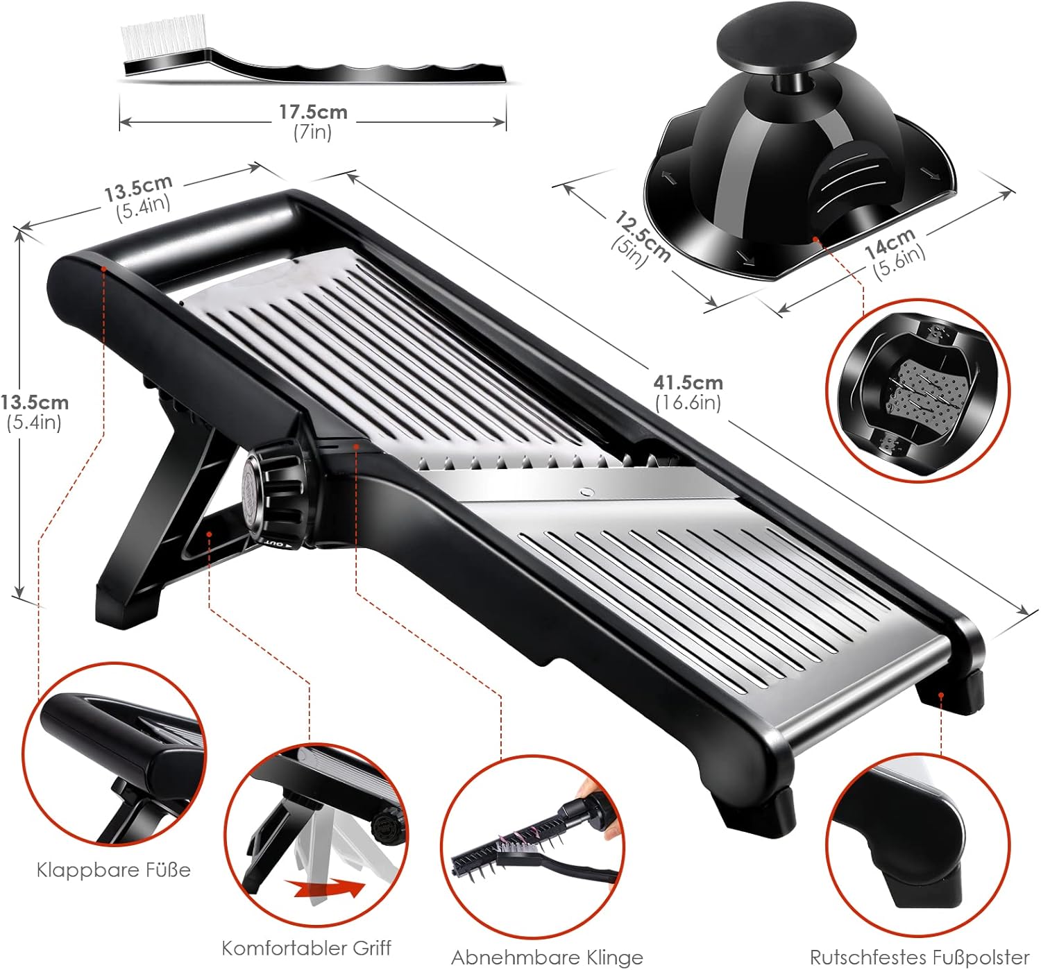 Mandolina Professionale Regolabile in Acciaio – Fette da 1 a 9 mm + Taglio Julienne