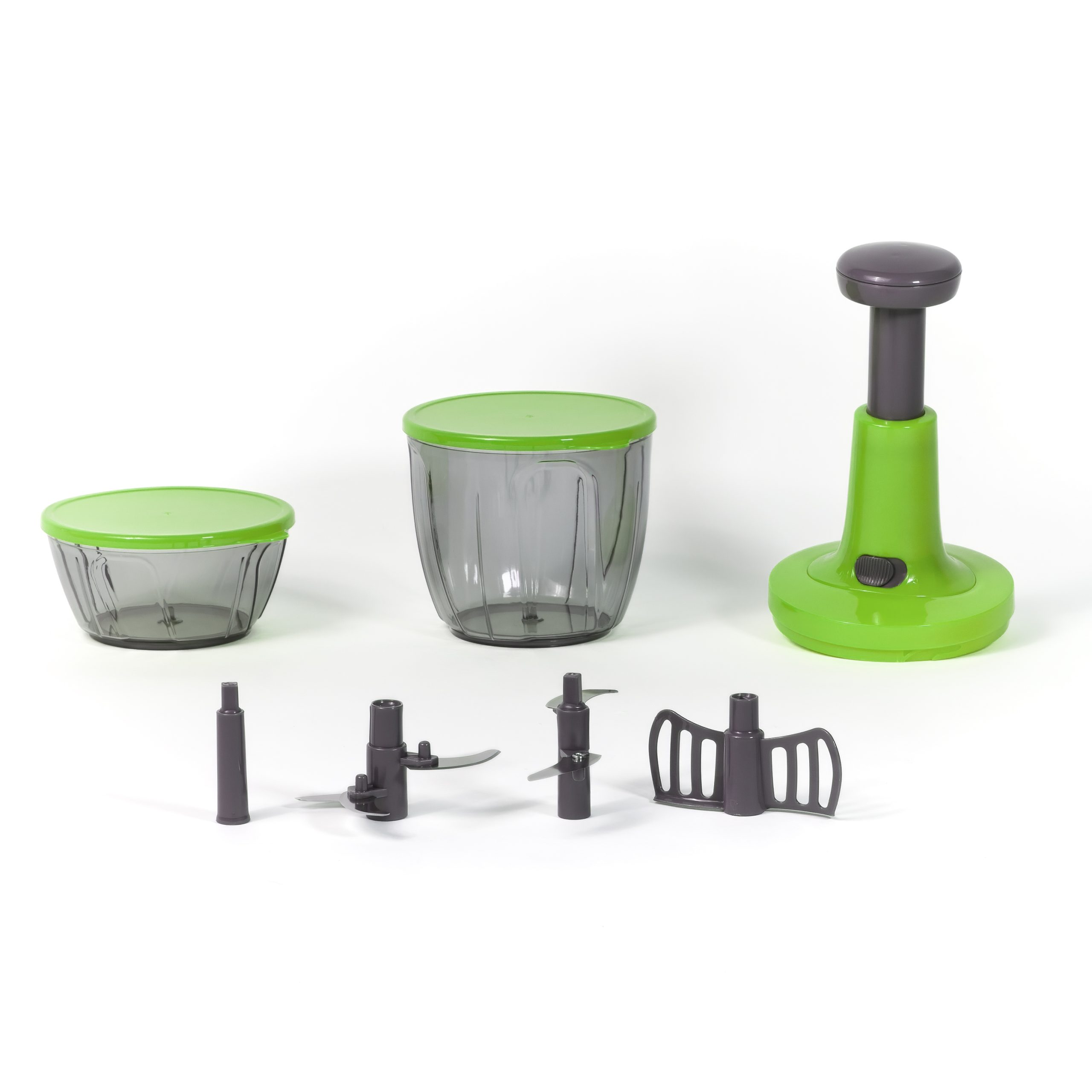 Mixer Tritatutto Manuale, 5 Lame acciaio Inox, Trita Verdure Manuale, Frullatore Manuale Taglio di Cipolla Manuale Tritaverdure, press Chopper, Contenitore 900 + 500 ml - immagine 3