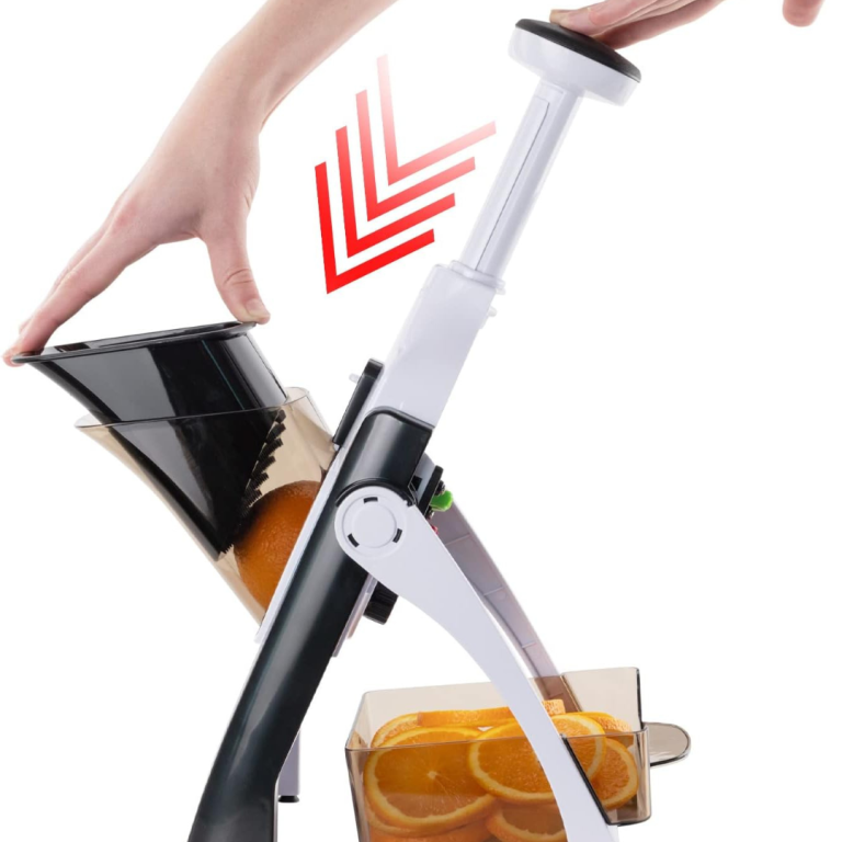 Mandolina verticale con leva di sicurezza per affettare frutta e verdura in modo rapido e sicuro