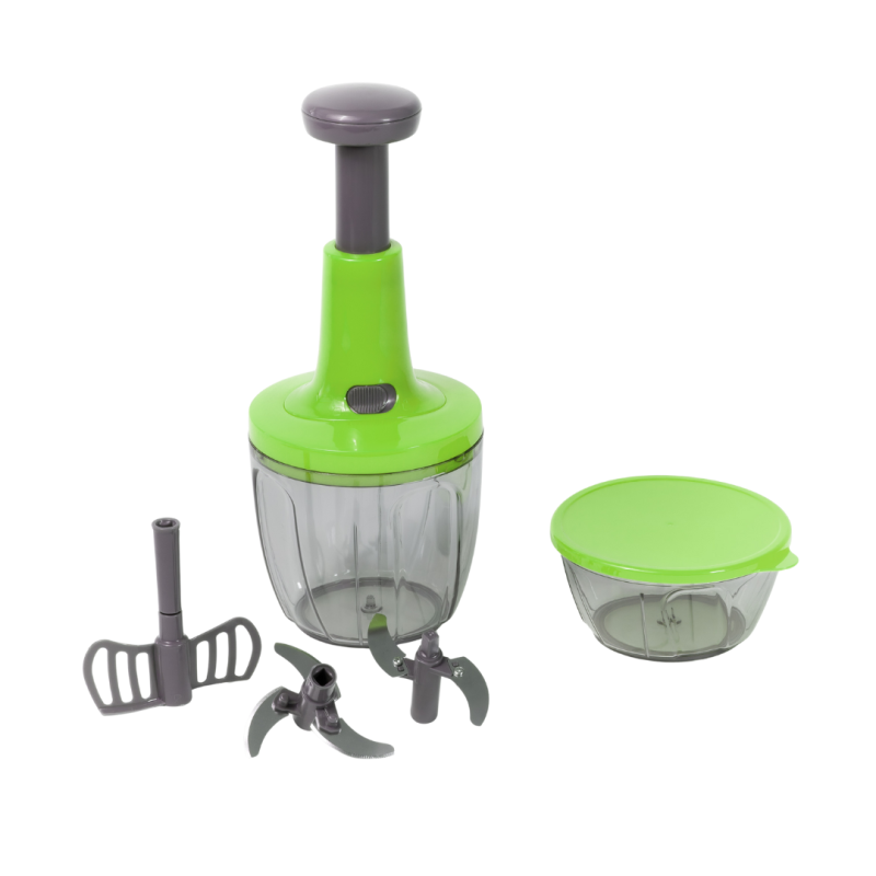 Tritatutto manuale verde con contenitore, lame in acciaio e accessori intercambiabili Mandolina Mandolina